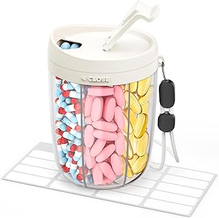 Large Pill Dispenser with 6 Compartments, Anti-Mix Pill Bottle Organizer with Wide Opening & Easy Retrieval, Vitamin Organizer for Travel, BPA-Free Pill Box with a Strap, White
