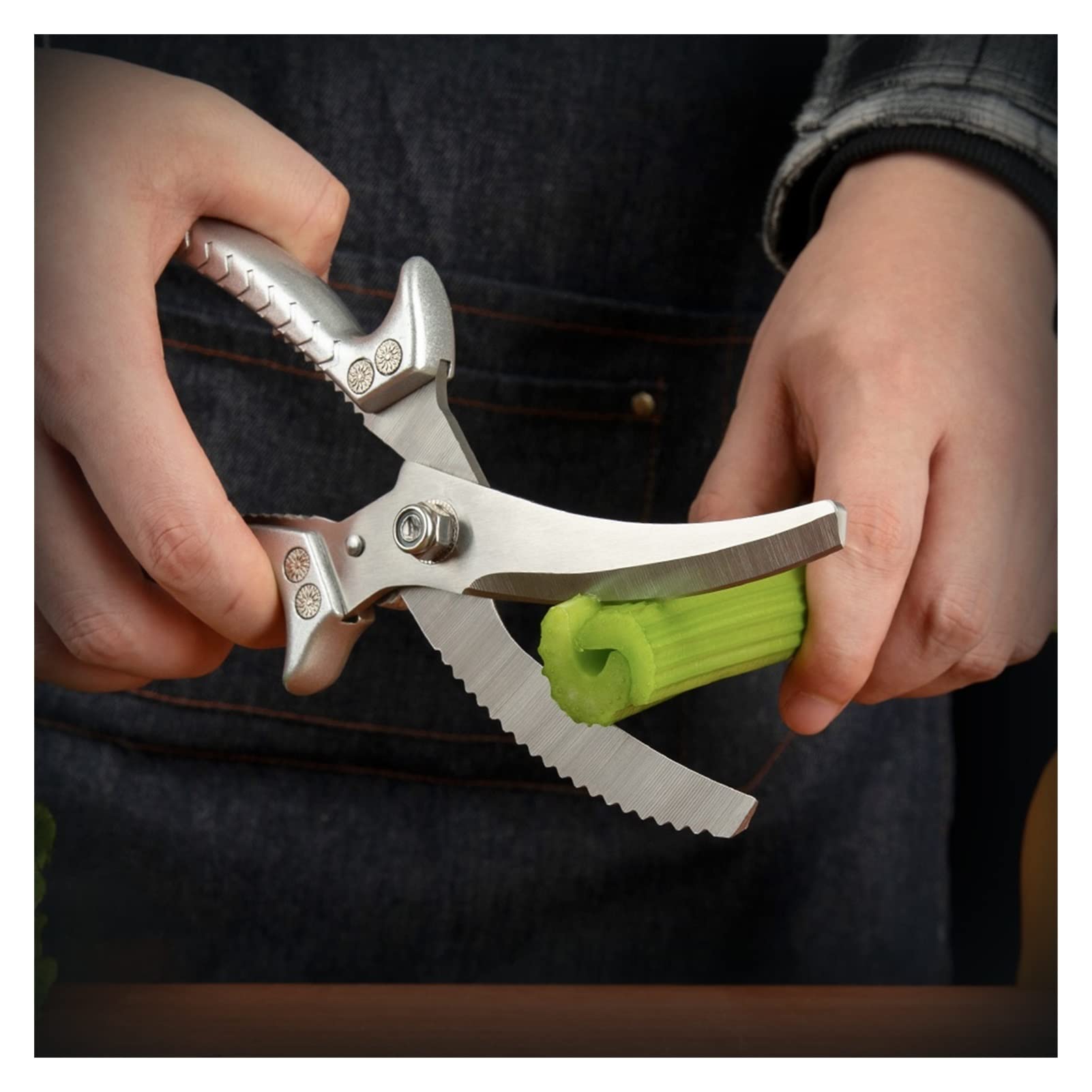 Tijeras de cocina Tijeras de cocina profesionales Tijeras de hueso de pollo de hoja gruesa con bloqueo de seguridad (Plata)