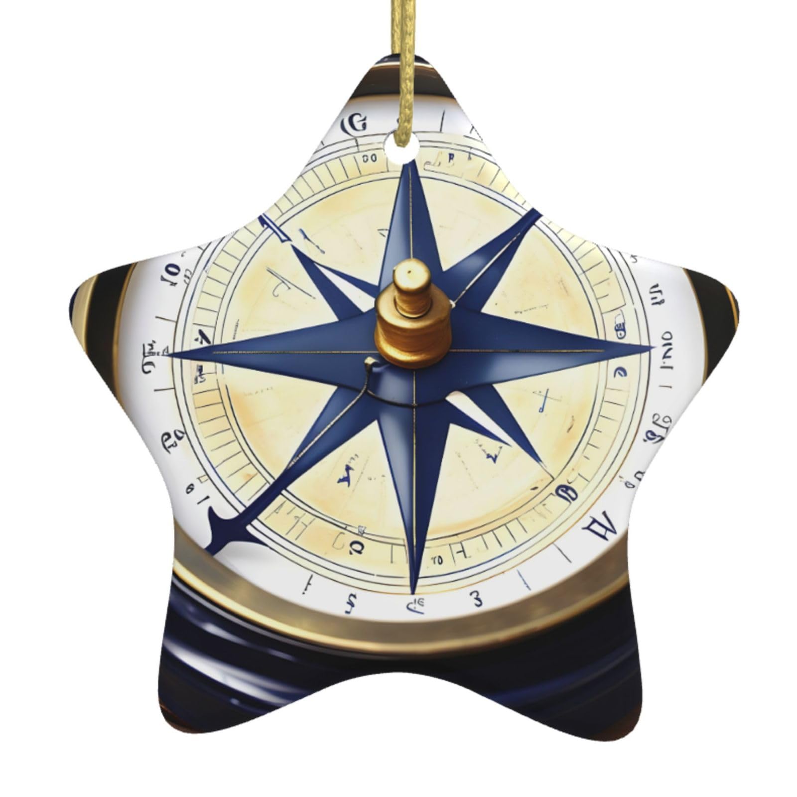 Nbtghga White Sail Boat Nautical Compass Print Christmas Ornaments, Ceramic Hanging Ornament, Round Shape Decorations