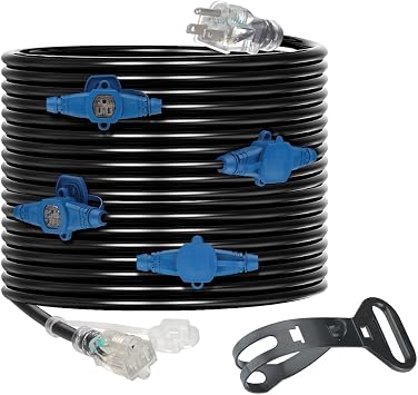 25 Feet Multi Outlet Extension Cord 12 Gauge 5 Nema 5-15R Outlets