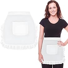 apron with pocket, cute semi-elantal flowers de mujer short waist aprale waist apron waiter for kitchen restaurant cafe tavern