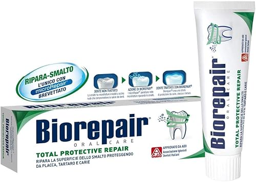Biorepair Pasta de dientes "Total Protective Repair" con microRepair * Tubo de 2.5 onzas líquidas (75ml) * Importación italiana