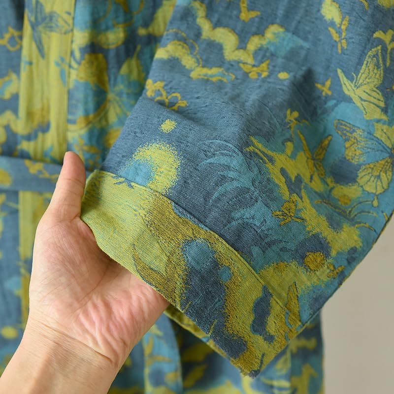PRINCESS BRIDE Cotton Jacquard Elegant Kimono Robe Traditional Loose Yukata Bathrobe Mid-Length Loungewear for Women - Image 6