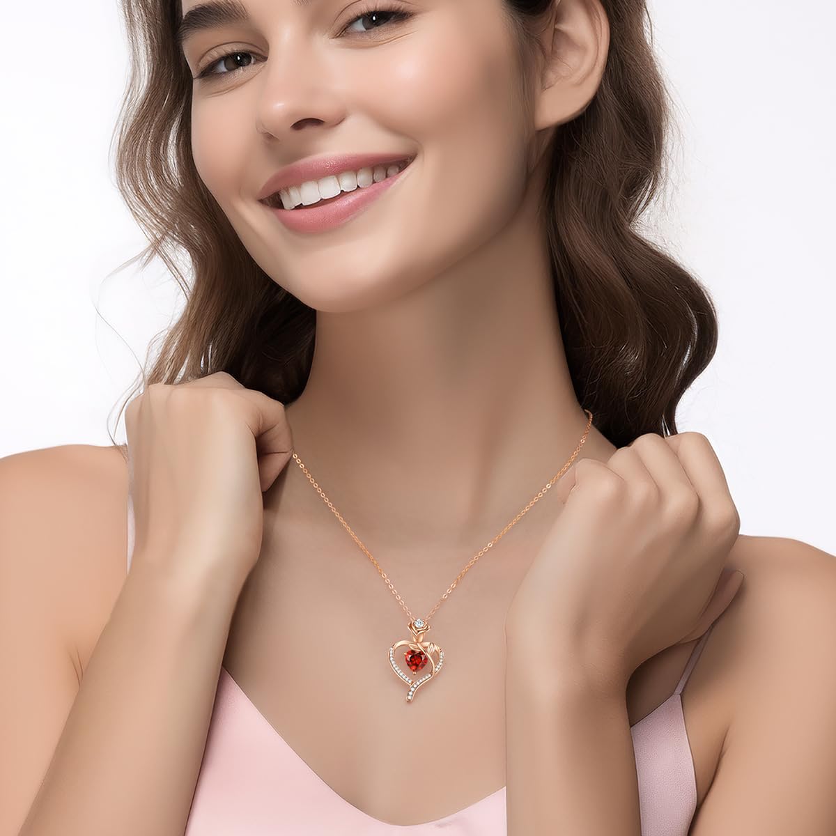 CDE Jewellry Birthstone Collana Donne, 925 Sterling Silver Rose Gold Jewellry Rose Heart Collana Pendente Anniversario Compleanno Regalo di Natale per donne Moglie Mamma Fidanzata Lady Suo