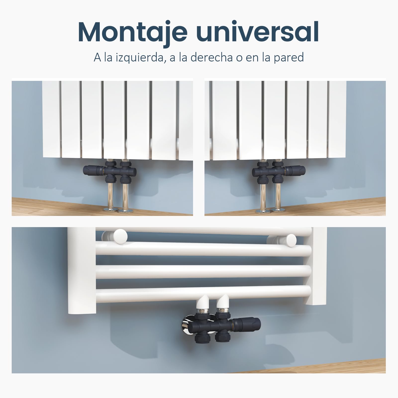 EMKE Conjunto Multiblock para Radiadores, Válvula de ángulo y en línea recta, Conexión central, Válvula de radiador con termostato, Antracita