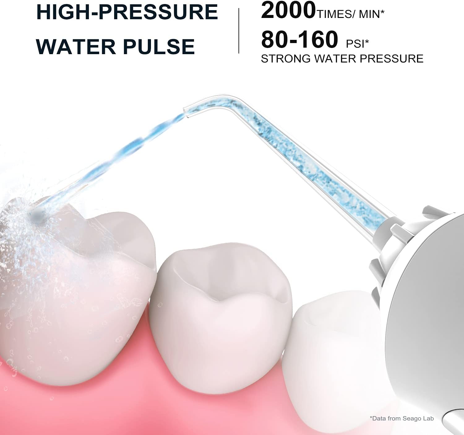 High-pressure water pulse cleaning teeth