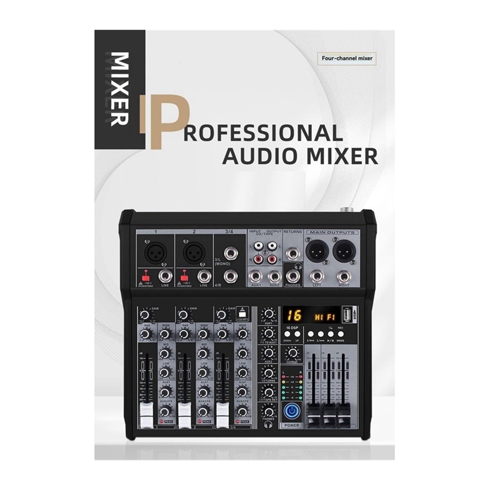Controller DJ, Mixer Bluetooth a 4 canali, console di missaggio, interfaccia, scheda USB for studio, palco, DJ, casa