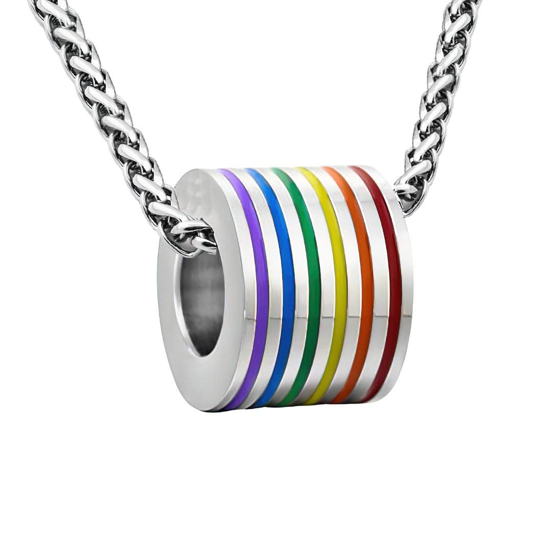 Gungneer Stainless Steel Pride Lesbian Bisexual Necklace Equality LGBT Rainbow Jewelry Gay Couple Accessory for Men Women