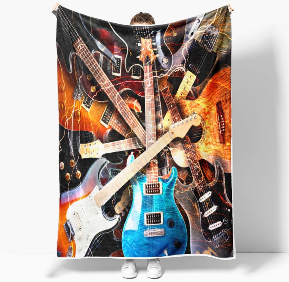 DYNH Music Guitar Stuff Blanket for Men Teens Boys Kids, Soft Fuzzy Guitar Player Ideas Theme Unique Birthday Fleece Flannel Bed Couch Throw Blankets 50"X60"