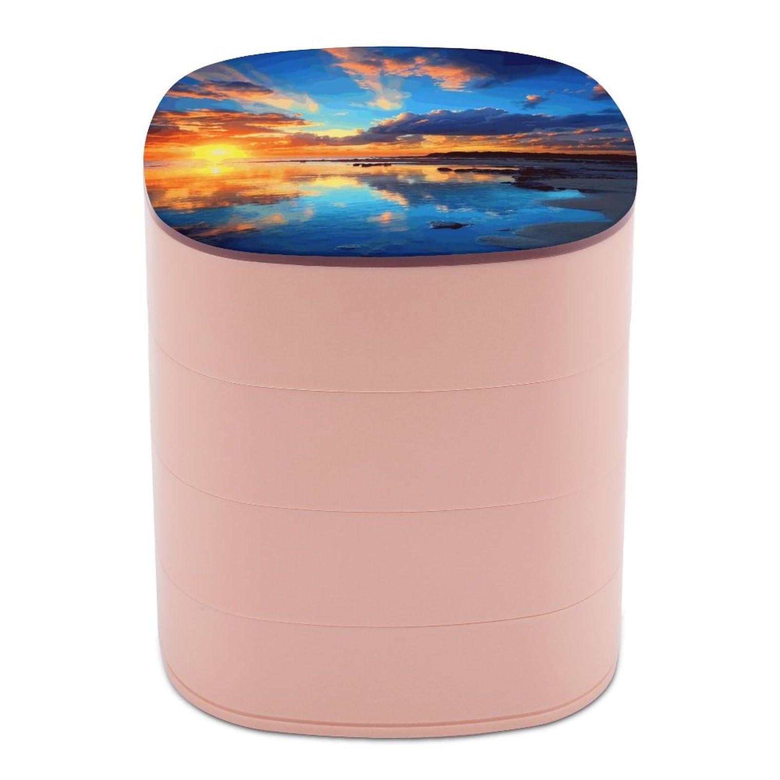 Boîte à bijoux rotative imprimée bleu coucher de soleil de créateur
