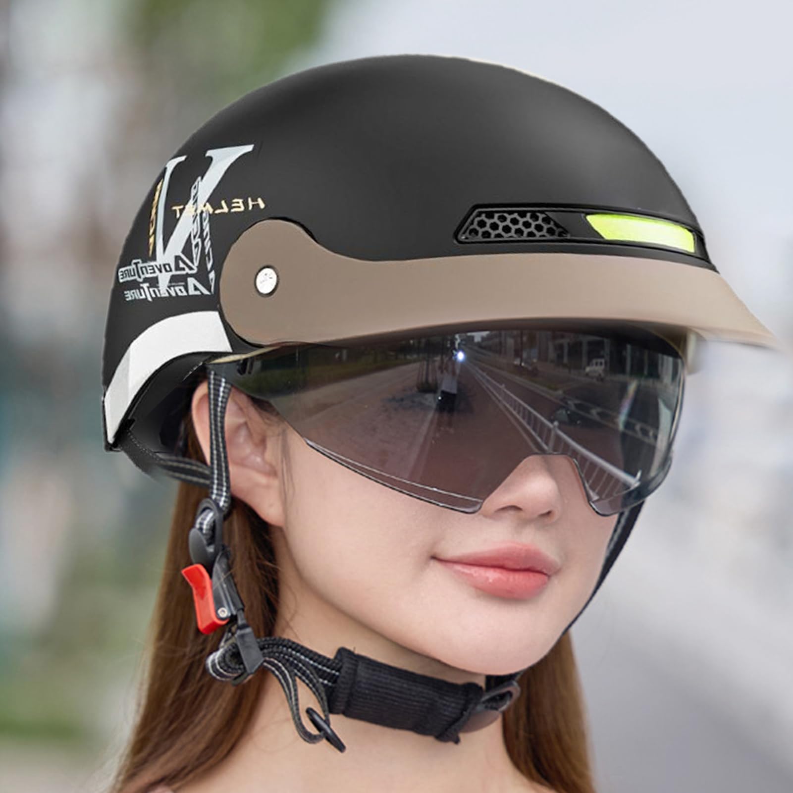 Motorrad Halbschalenhelm | Sonnenblende Fahrradhelm - Schnellverschluss Kopfschutz | Motorrad Fahrrad Skateboard ATV Cruiser Outdoor Aktivitäten