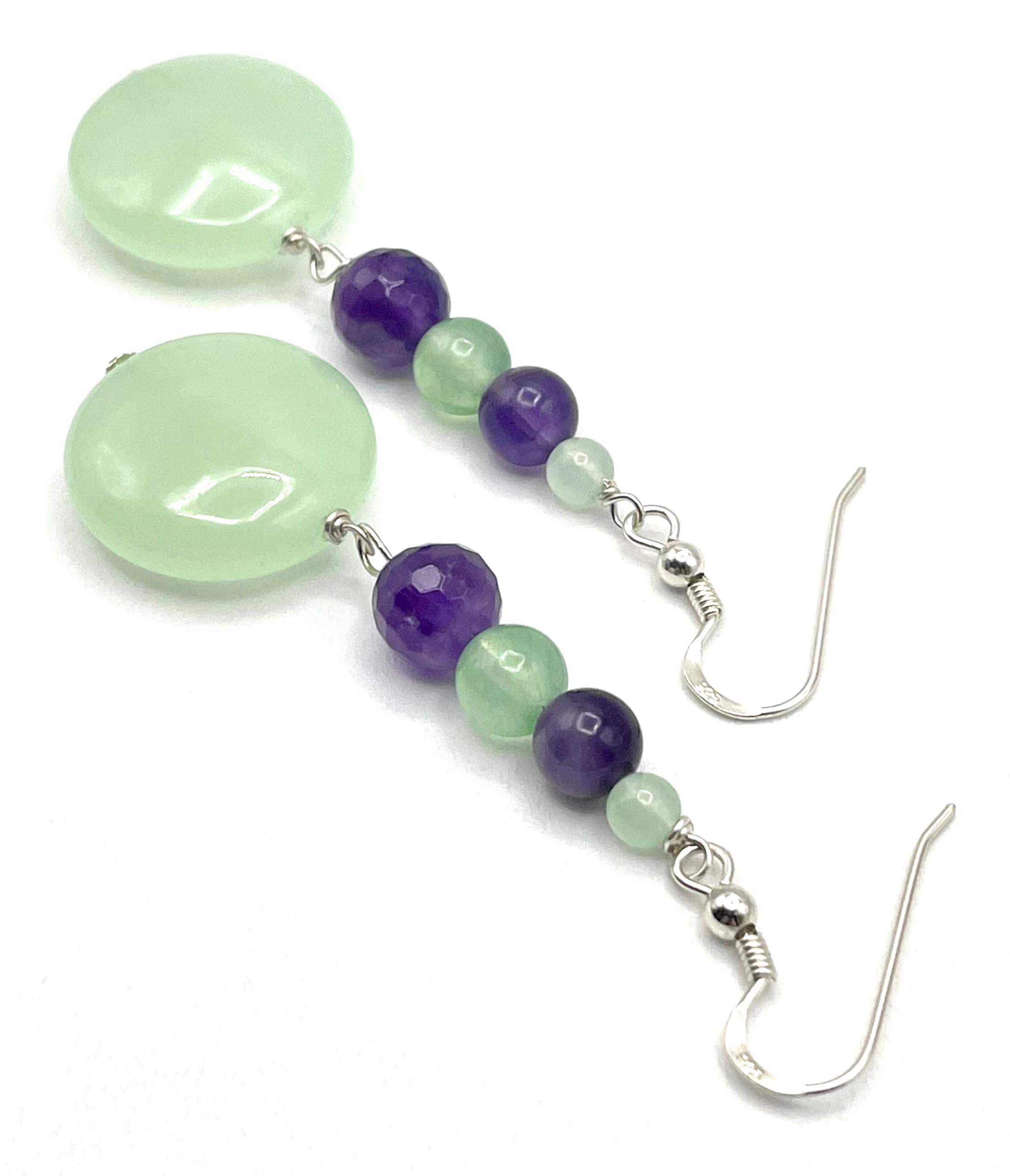 Orecchini Giada Verde e Ametista Viola, Pendenti in Argento 925, Gioielli Pietre Dure, Bijoux Estate, Regalo per Lei