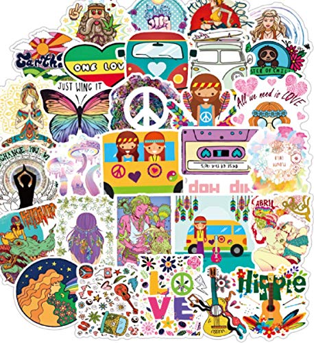 Hippie Hippy Peace One Love Kids - Set di 100 adesivi per cellulare, auto, moto, laptop, bagagli, bici, skateboard, frigorifero