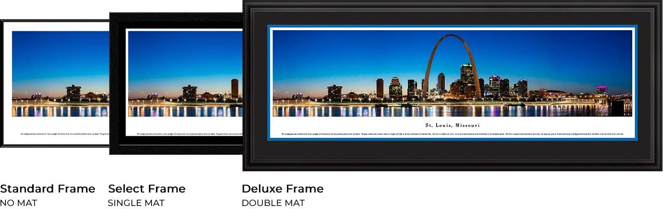 Blakeway Worldwide Panoramas St. Louis, Gateway Arch at Night Print, 44 inches x 18 inches, Deluxe Frame with Double mat