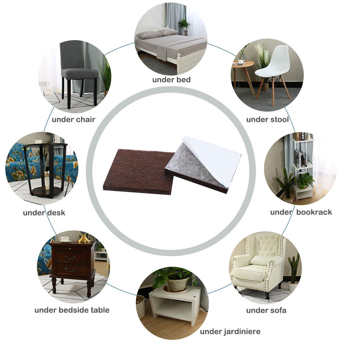 32pcs Self-Stick Felt Furniture Pads - 1 1/4 Inch Square, Brown, Anti-Scratch & Noise Reducing | Floor Protectors For Chair Legs
