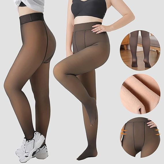 Thermal pantyhose for women, thermal pantyhose for women, lined, winter black, fake translucent plush socks, warm keeping tights