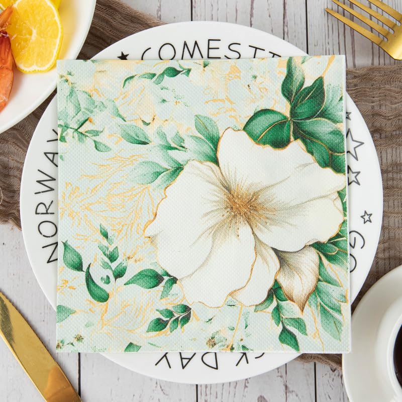 Servietten Goldene Grüne Blume Servietten Hochzeit Geburtstag Kindergeburtstag Cocktailservietten Geburtstagsservietten Party Napkins Disposable Weich Papierservietten Tischdeko Pack of 30(33x33cm)