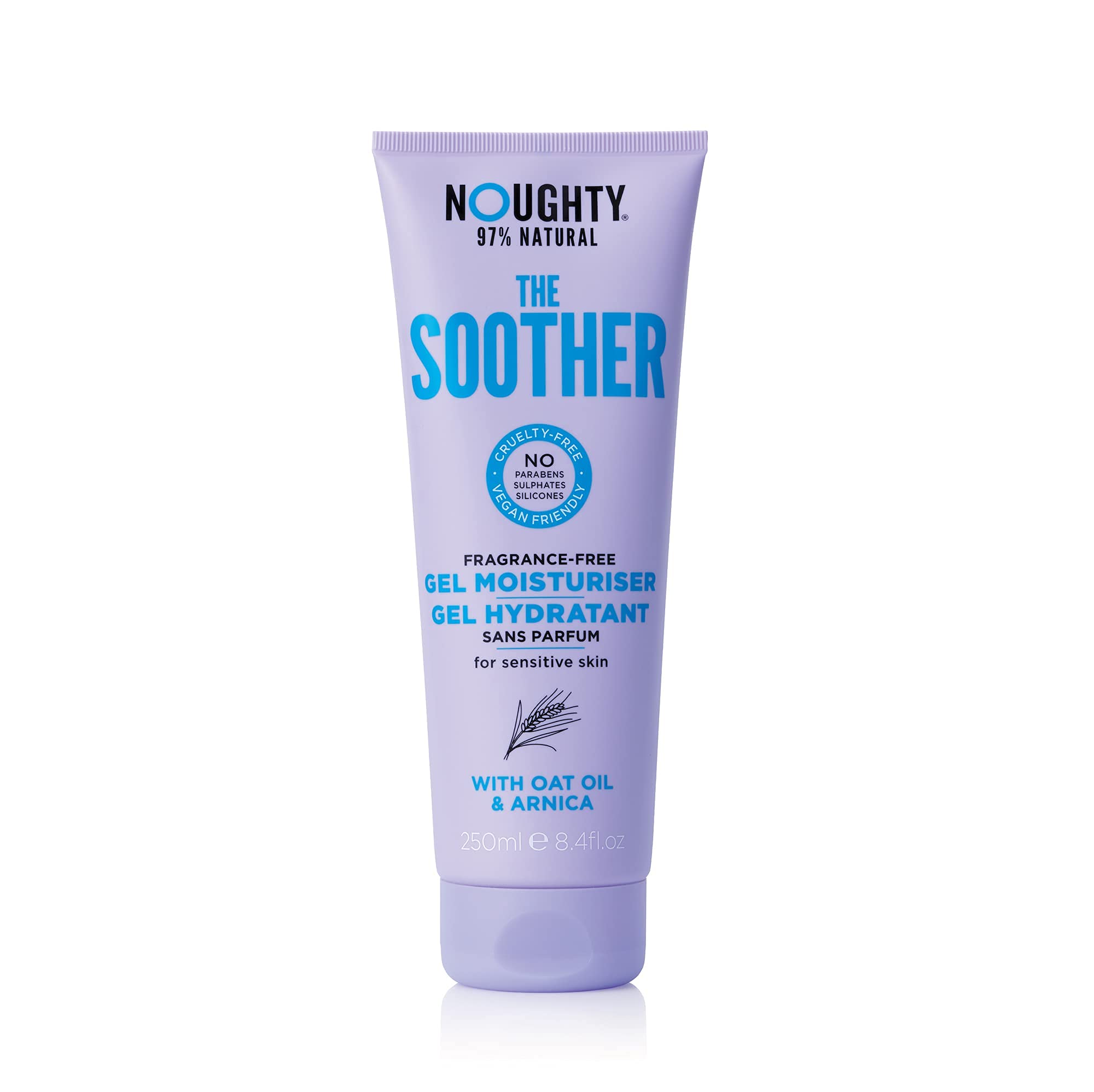 Noughty The Soother Gel Moisturiser, Fragrance Free Gentle Body Moisturising Lotion, Dermatologically Tested for Sensitive Skin, 97% Natural Sulphate Free Vegan Skincare (250 ml)