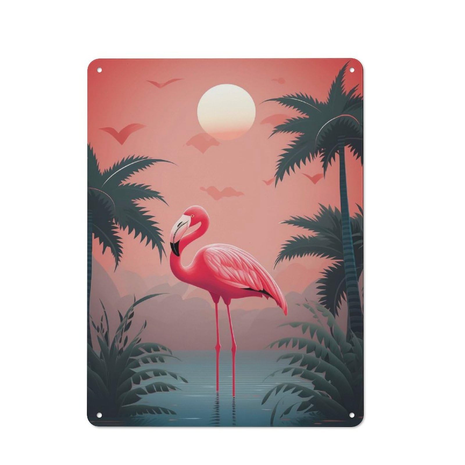 Vintage Tin Sign 40x30cm Featuring Pink Tropical Flamingo 02 for Bar Or Restaurant, A Decorative Christmas Gift for Bar Decor Enthusiasts