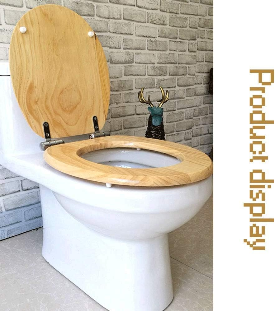 Elongated Wood Toilet Seat with Polished Brass Hinges, Oak Finish
