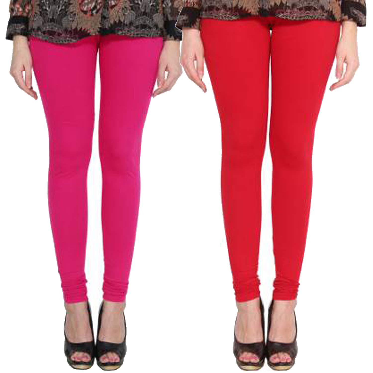 Premium_Cotton Lycra_Churidar Leggings_For Women/Girls/Ladies_Combo Pack of 2_(Maharani Pink & Red)-image-17
