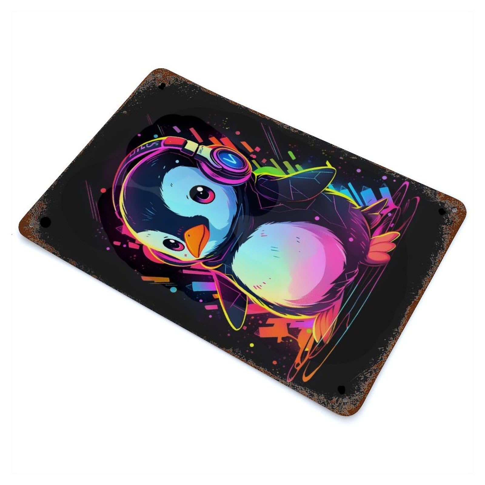 Colorful Penguin Music Rustic Tin Plaque 11.8"x7.9", Ideal for Shed, Workshop And Garage Wall Decor