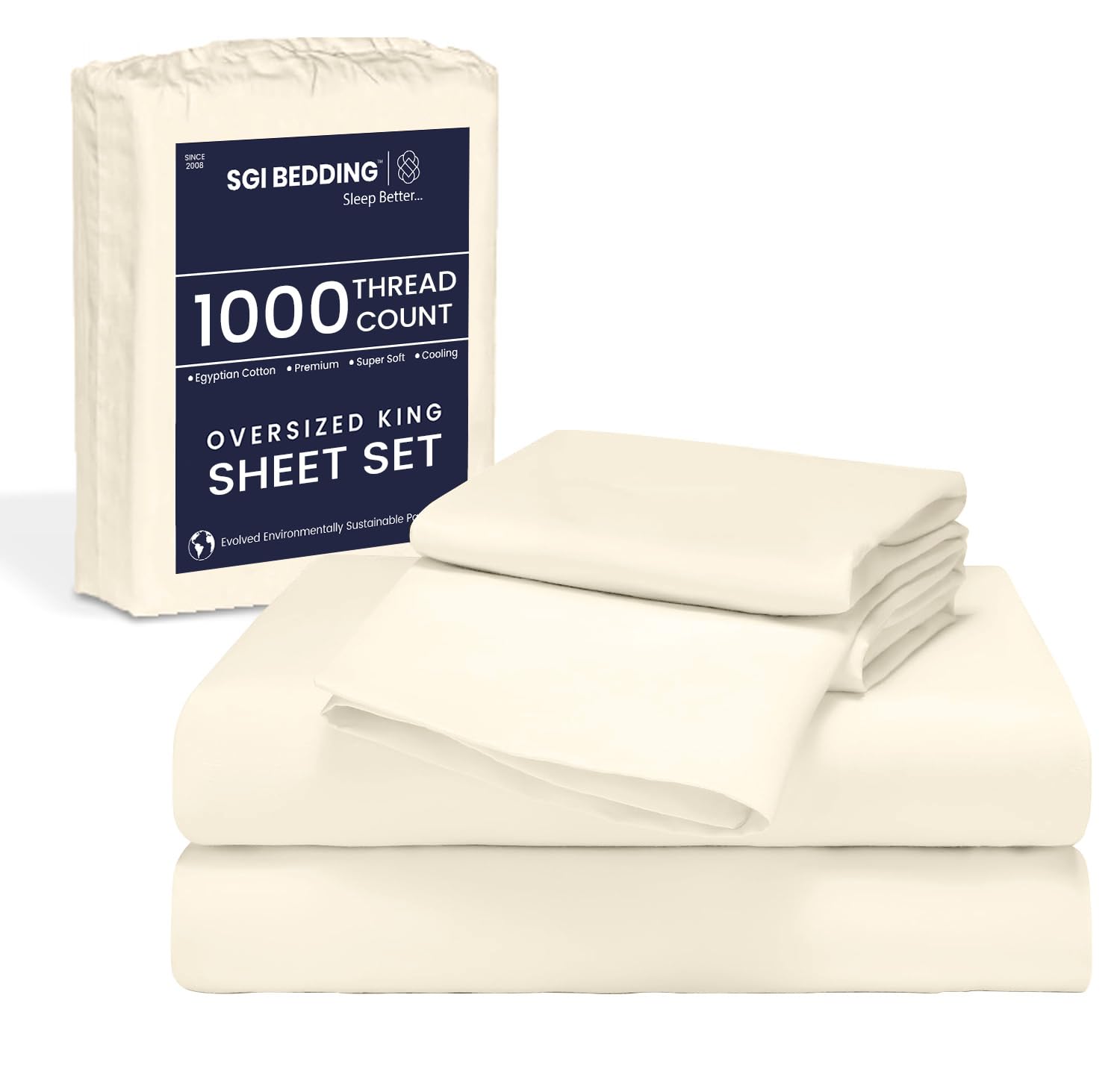SGI Egyptian Cotton Flat Sheet Only - Alberta King 136x120 Inches, 600 Thread Count, White Sateen