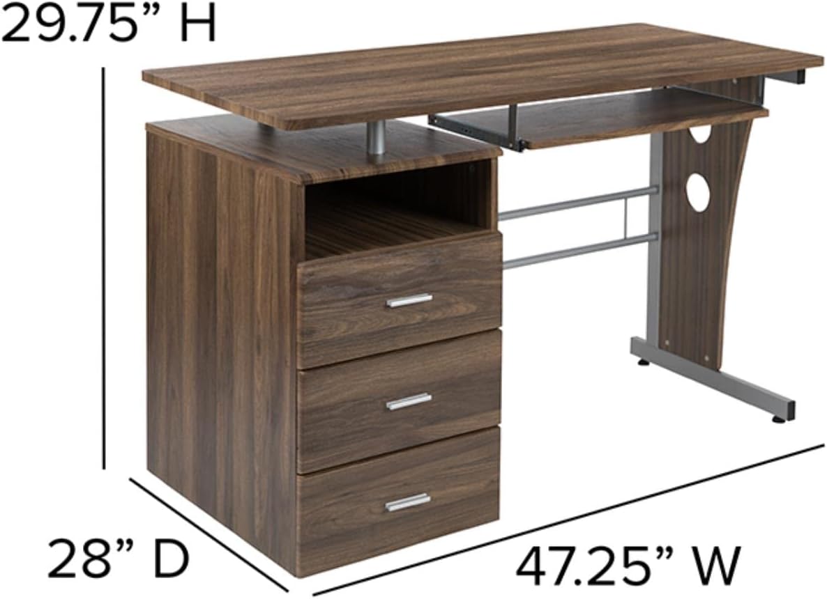 Rustic Walnut Executive Desk with Keyboard Tray and Storage