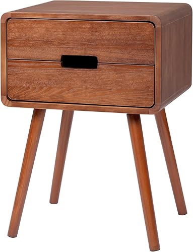 Mesita de noche de madera, mesa auxiliar con cajón y patas de madera maciza, mesita de noche moderna con almohadillas para los pies, mesa auxiliar