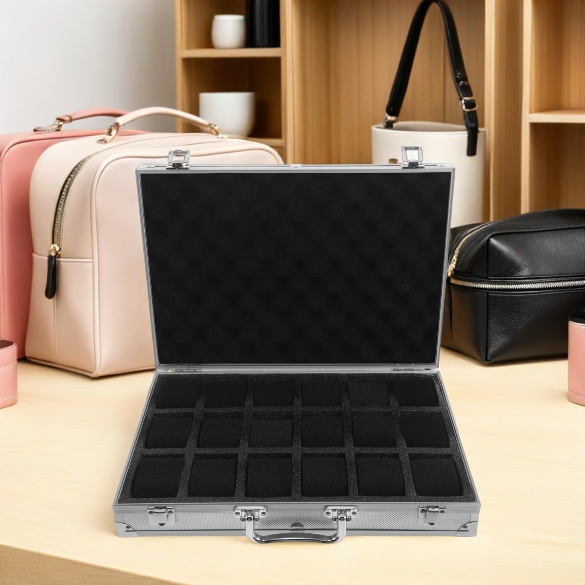 YARNOW Caja Organizadora para 18 Relojes Aleación de Aluminio, Superficie Mate y Cierre Llave, Estuche Portátil y Resistente para Coleccionistas y Uso Diario