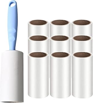 Lint Roller with 10 Refill Rolls, 40 Sheets per Roll, Pet Hair and Dust Remover, Blue Handle, 10 cm