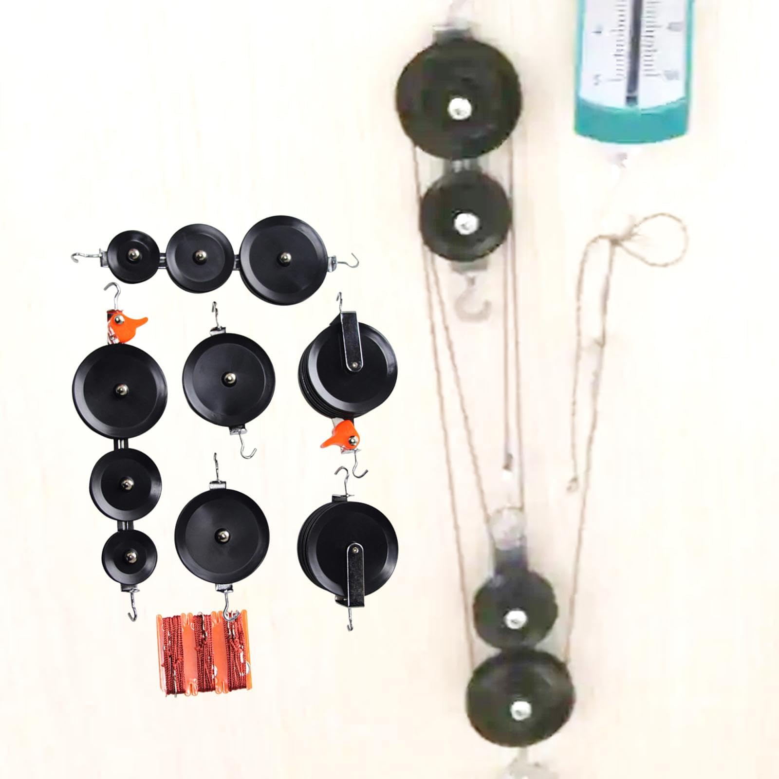 Luwecf Pulley Block Set Pulleys Block Physics Experiment Set Teaching Aids Stainless Steel Learning Materials Physics Pulley Set, 7 Pieces Set - Image 3