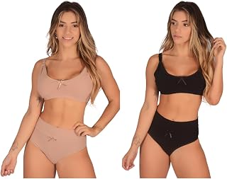 Kit com 2 Conjuntos (Sutiã de Amamentação + Calcinha Pós Parto) Cintura Alta Feminino Confortável Gestante Sutian Algodão Reforçado Amamentar Maternidade
