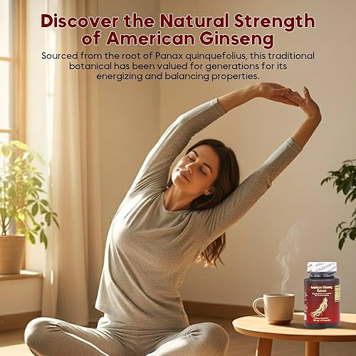 Miniatura 6 de Nu-Health Extracto de ginseng americano cápsulas de 500 mg estandarizado al 5% de ginsenósidos Energía natural y apoyo al enfoque Suplemento de