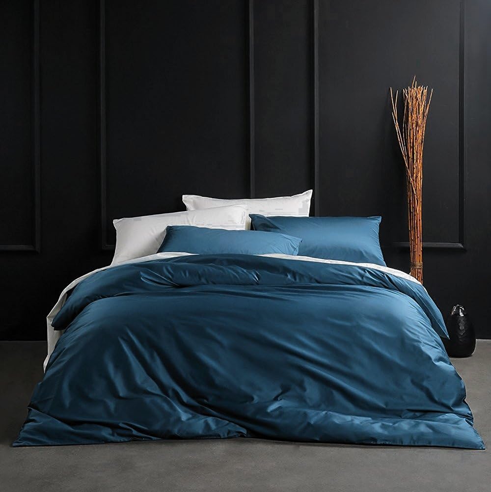 Solid Color Egyptian Cotton Duvet Cover Luxury Bedding Set High Thread Count Long Staple Sateen Weave Silky Soft Breathable Pima Quality Bed Linen (Ocean Teal, Queen)