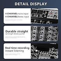 Vista 4 de Mezclador DJ 8 canales Mezclador de audio profesional Mezclador de interfaz de audio USB Bluetooth mezcla 48V Phantom Power Stereo Sound Board
