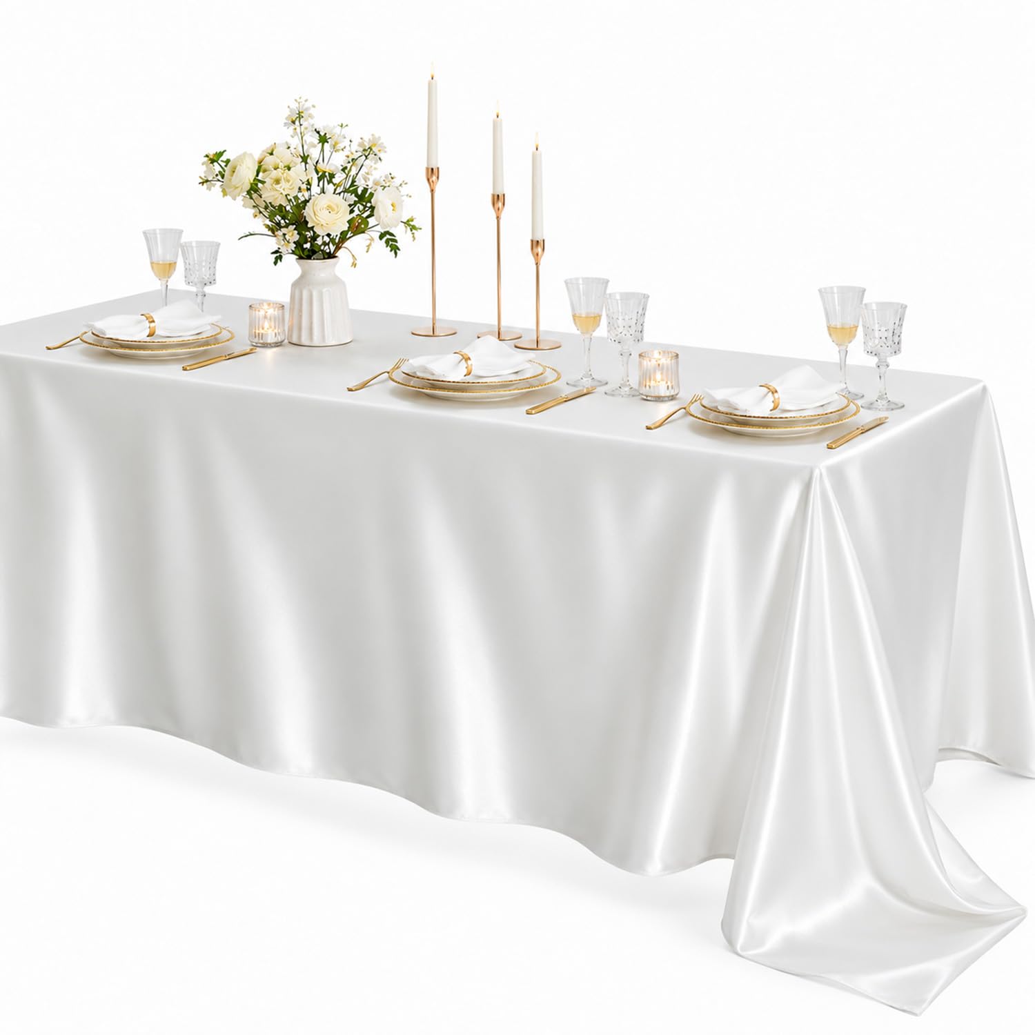 Rectangular Table Cloth 140x200cm, Durable Polyester White Tablecloth