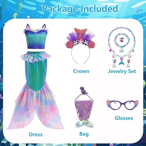 Miniatura 3 de Disfraz de sirena para niñas, disfraz de princesa para cumpleaños, cosplay, disfraces de Halloween con accesorios