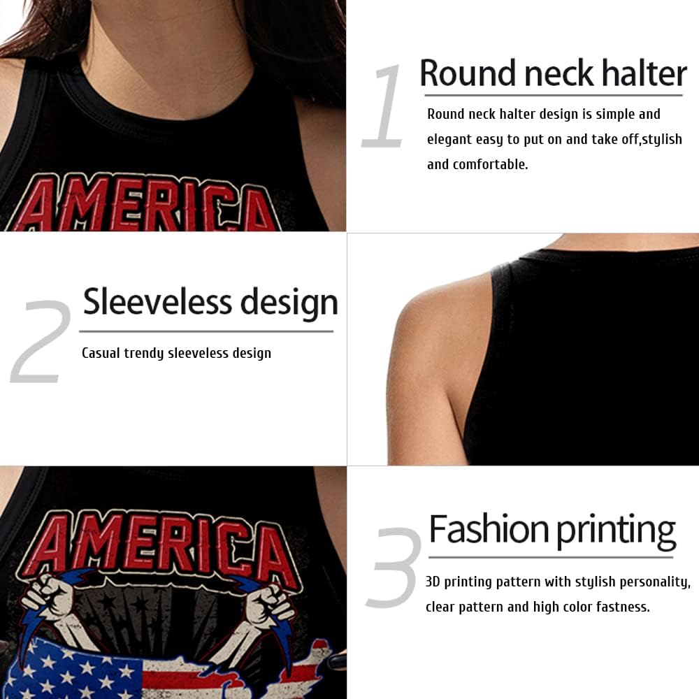 Eciodci Women's American Flag Crop Top USA Patriotic 4th of July Soft Summer Sleeveless USA Flag Crop Tank Tops for Women - Image 6