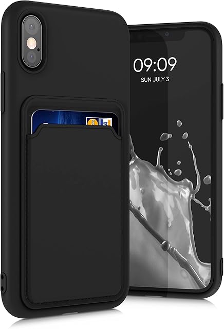 kwmobile Case Compatible with Apple iPhone X - Soft TPU Phone Cover with Credit Card Holder Slot on Back - Black