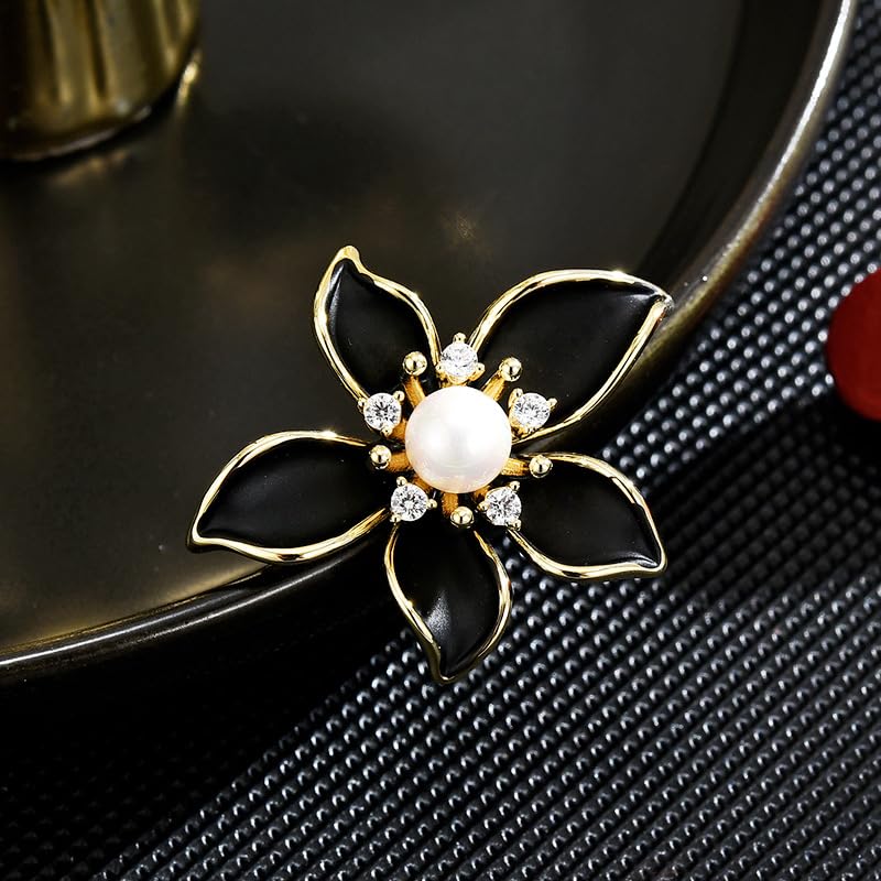 Image of Flower Brooch Pin Gold-Plated Enamel Brooch Lapel Pins Flower Jewelry for Women