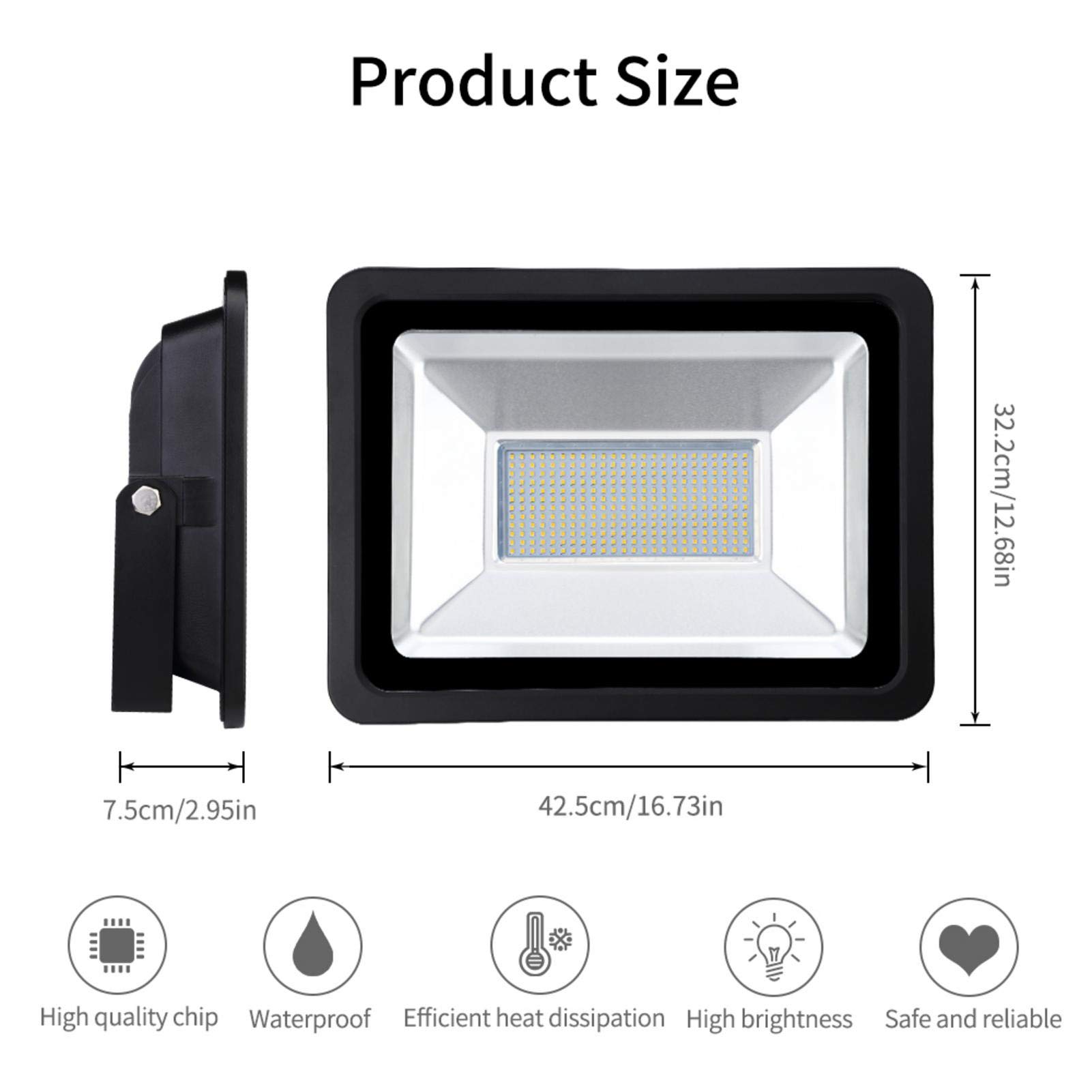 2-Pack 200W LED Flood Lights – 3000K Warm White, 20000LM, IP66 Waterproof, Plug In – Super Bright Security Light For Yard, Garden, Court, Playground