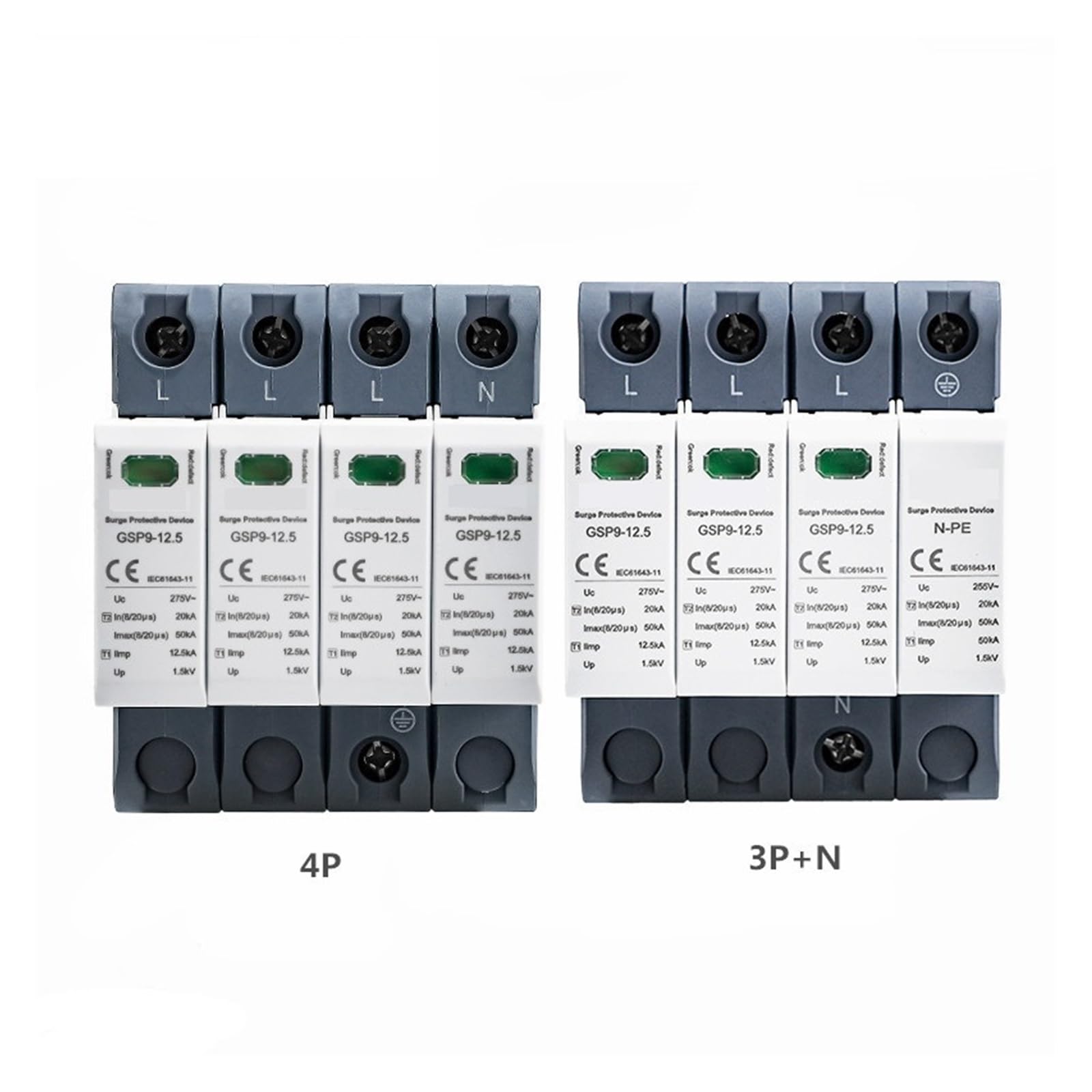 scaricatore GSP9 12.5KA T1+T2 SPD 4P 3P+N Protezione Contro Le sovratensioni 275VAC Limp:7/12.5KA Dispositivo scaricatore a Bassa Tensione SPD (Size : 3P NPE 12.5KA 275VAC)