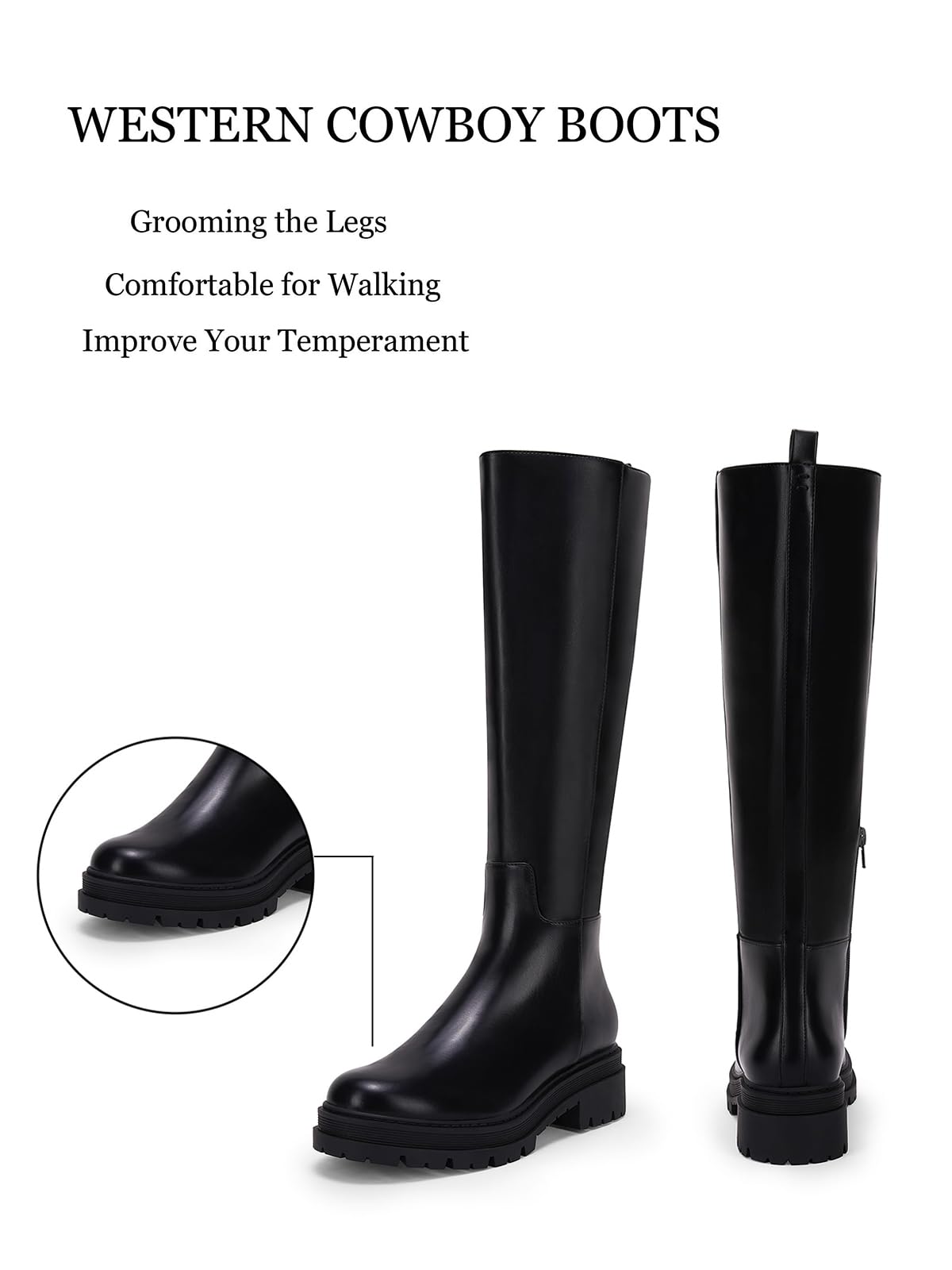 Women's Knee High Platform Boots Chunky Block Heel Side Zipper Fall Boots Winter Riding Boot
