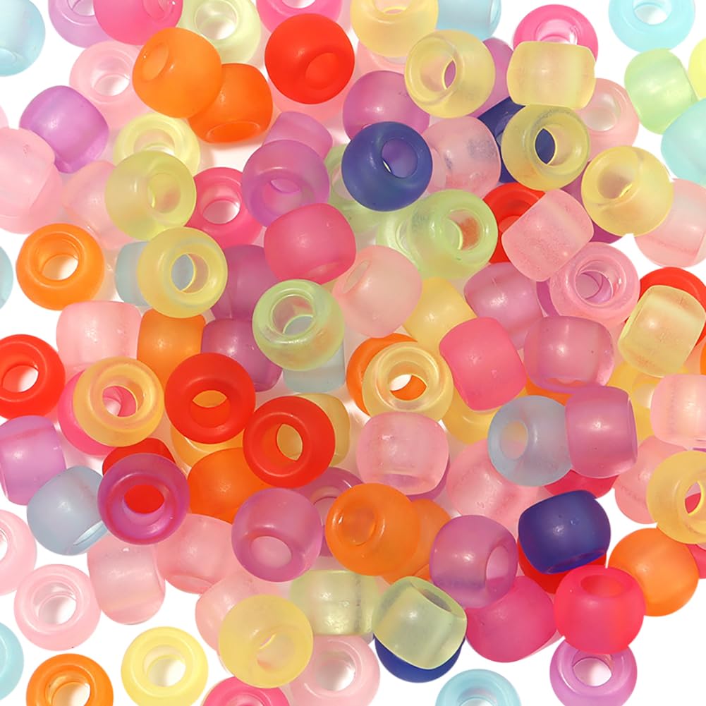 1000 Pcs 9mm Colored Pony Beads Large Hole Barrel Beads Acrylic Bracelet Spacer Beads Plastic Hair Braid Beads Small Loose Craft Beads with Hole Frosted Color