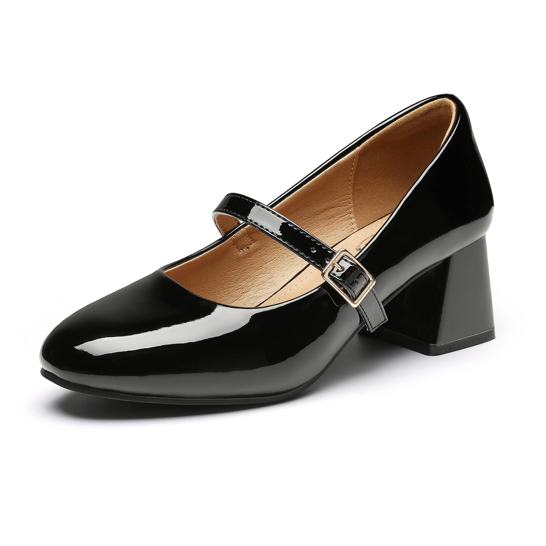 trary mary jane shoes women chunky heels for women round toe pumps dress shoes black 10