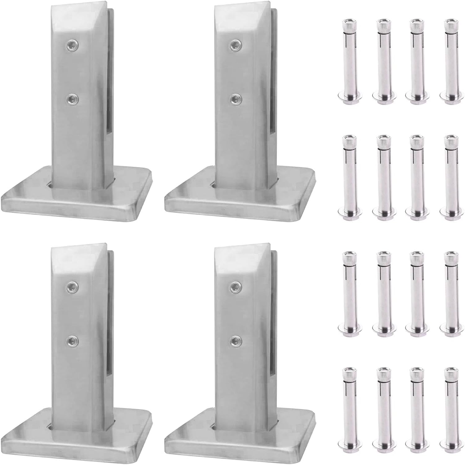 Glass Railing Clamp,Glass Railing Post,316 Stainless Steel Square Glass Spigots Clamp For Home Garden Stairs Balustrade Railing Balcony Glass Floor Clamp,Brushed (4)