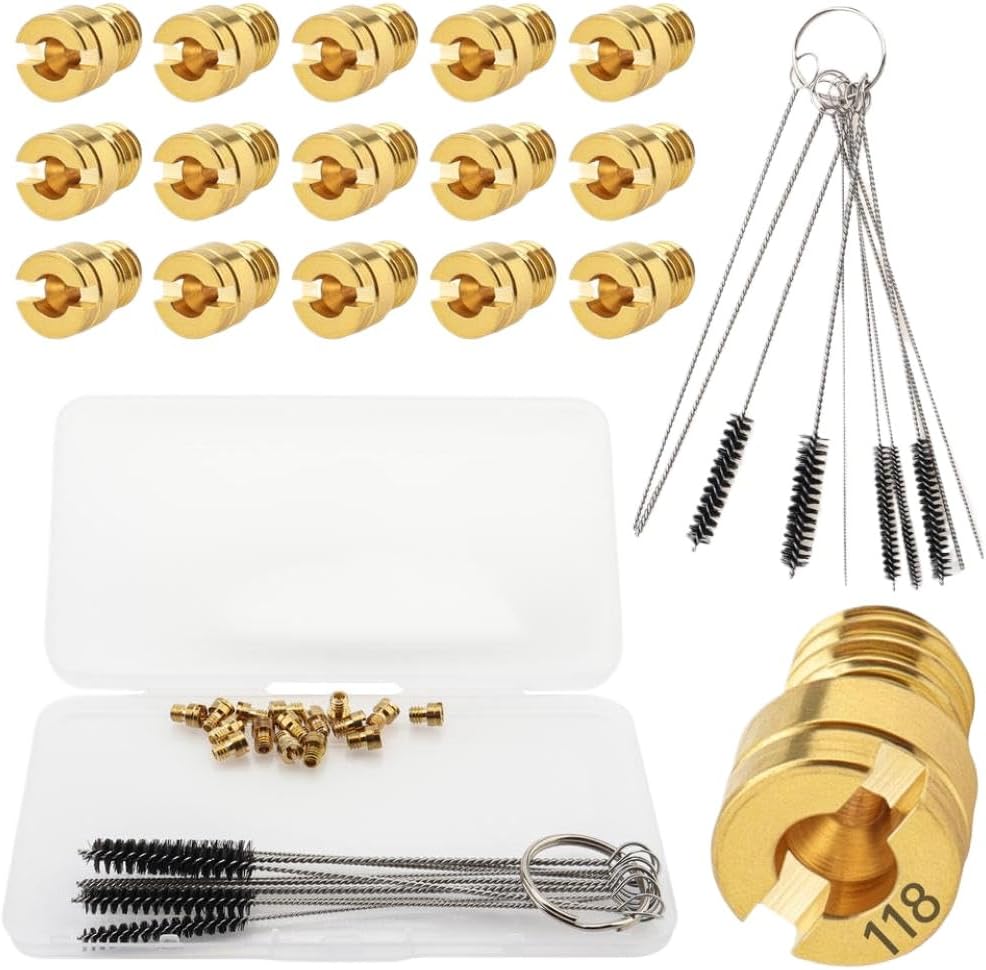 16pcs Brass Main Jet Kit 80 118 for GY6 49cc 50cc 80cc 100cc 139QMB 139QMA PZ19 Carburetor Carb Main Nozzle Replacement Compatible with 80 118(as Shown)