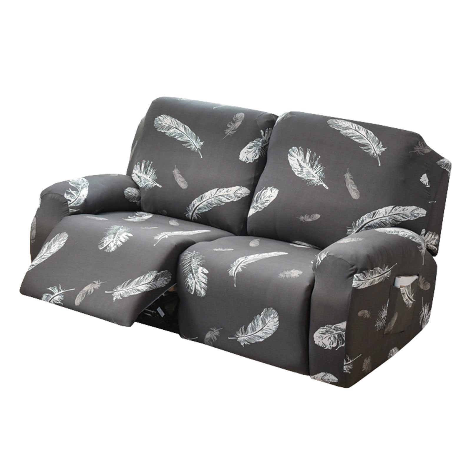 JHLD 1/2/3 Seater Stretch Recliner Cover, Printed Recliner Chair Cover With Side Pocket Machine Washable Recliner Slipcovers Recliner Protector For Living Room-J-2 seater