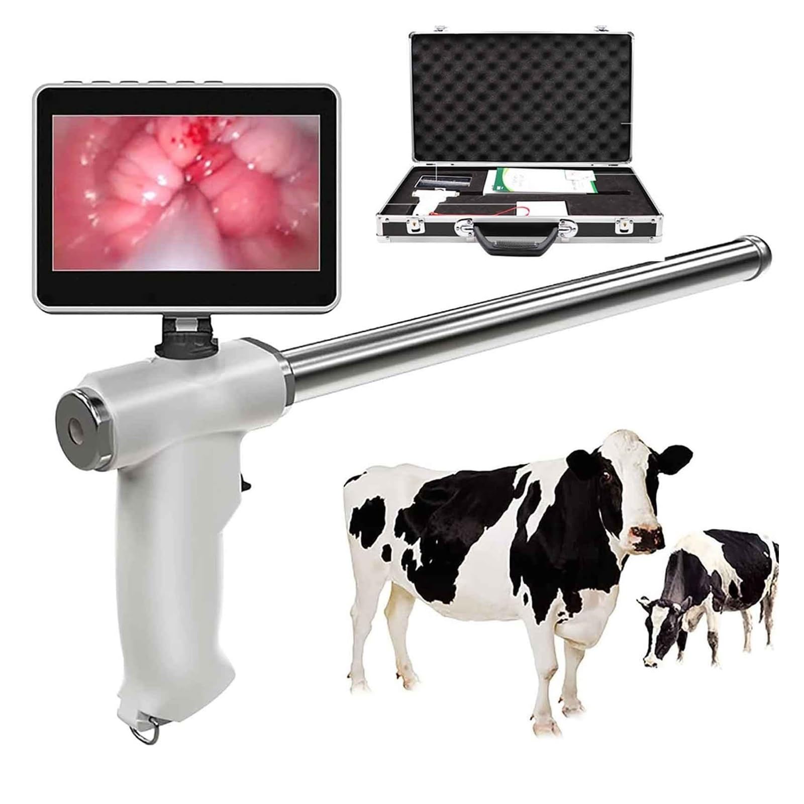 Profesjonalny pistolet do sztucznej inseminacji, zestaw do sztucznej inseminacji koni/bydła, z kamerą 5MP, 4,3-calowym ekranem, wizualnym endoskopem, zestawem hodowlanym SperVeterinary